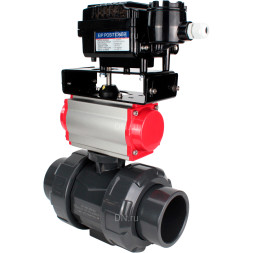 Кран шаровой BV4242E-FP-GRM-ISO Дн15 Ру10 полнопроходной, корпус - НПВХ, шар - НПВХ, уплотнение - EPDM, с пневмоприводом PA-DA-052 и пневмопозиционером YT-1000RSN с обратной связью