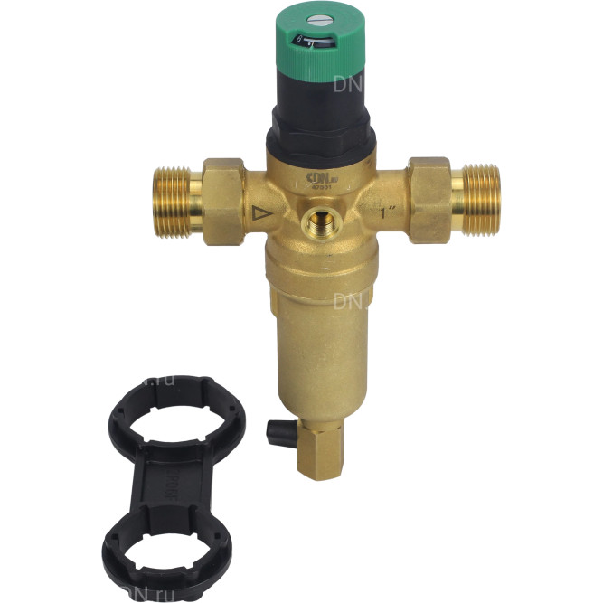 Фильтр сетчатый промывной FMTWR0031-T Ду15 Ру16 резьбовой, T-образный, корпус - латунь, сетка - нержавеющая сталь 304, с манометром и с редуктором в Барнауле