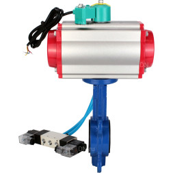 Затвор дисковый поворотный WBV1132N-2W-Fb-H Ду125 Ру16 корпус - чугун GG25, диск - нержавеющая сталь 316L, уплотнение - NBR, с пневмоприводом PA-DA-105, пневмораспределителем 4V320-08 AC220V и магнитным переключателем ALS200D