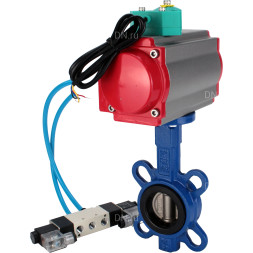 Затвор дисковый поворотный WBV1132N-2W-Fb-H Ду125 Ру16 корпус - чугун GG25, диск - нержавеющая сталь 316L, уплотнение - NBR, с пневмоприводом PA-DA-105, пневмораспределителем 4V320-08 AC220V и магнитным переключателем ALS200D