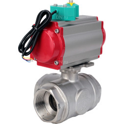 Кран шаровой BV3232P(4pc)-SP-3WL-T-ISO-H Ду80 Ру40 стандартнопроходной L-тип, внутренняя резьба, корпус - нержавеющая сталь 316, уплотнение - PTFE, с пневмоприводом PA-DA-083 и магнитным переключателем ALS200D