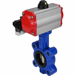Затвор дисковый поворотный WBV1616E-2W-Fb-H Ду150 Ру16 LUG корпус - чугун QT450, диск - чугун QT450, уплотнение - EPDM, с пневмоприводом PA-SA-160 и пневмораспределителем 4M310-08 AC220V