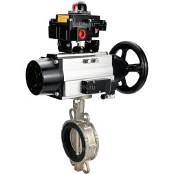 Затвор дисковый поворотный WBV3232N-2W-Fb-H Ду150 Ру16, корпус - нержавеющая сталь 316L, диск - нержавеющая сталь 316L, уплотнение - NBR, с пневмоприводом PA-DA-105-1 двойного действия, пневмораспределителем 4M310-08 AC220V, БКВ APL-410N EX