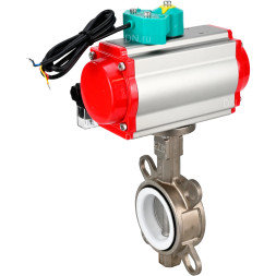 Затвор дисковый поворотный WBV3131P-2W-Fb-H Ду100 Ру16 корпус - нержавеющая сталь 304, диск - нержавеющая сталь 304, уплотнение - PTFE, с пневмоприводом PA-DA-083, пневмораспределителем 4M310-08 DC24V и магнитным переключателем ALS200D