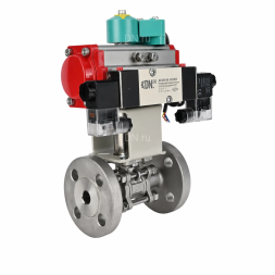 Кран шаровой BV3131P(3pc)-FP-F-ISO-H Ду40 Ру40 полнопроходной, фланцевый, корпус - нержавеющая сталь 304, PTFE, с пневмоприводом PA-DA-065, пневмораспределителем 4M320-10 AC220V и магнитным переключателем ALS200D