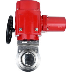Затвор дисковый поворотный WBV3131E-2W-W-H Ду15 Ру10 под приварку, корпус - пищевая нержавеющая сталь 304, уплотнение - EPDM, с электроприводом QT-EX-005M-O2-220VAC-У1 с моментной муфтой и штурвалом