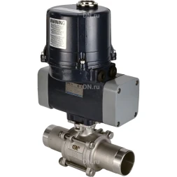 Кран шаровой BV3131P(3pc)-FP-W-ISO-H LONG Ду32 Ру40 полнопроходной, под приварку, корпус - нержавеющая сталь SS304, уплотнение - PTFE, с электроприводом четвертьоборотным QTSA-N-003EM-O0-220VAC с пружинным возвратом