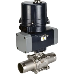 Кран шаровой BV3131P(3pc)-FP-W-ISO-H LONG Ду32 Ру40 полнопроходной, под приварку, корпус - нержавеющая сталь SS304, уплотнение - PTFE, с электроприводом четвертьоборотным QTSA-N-003EM-O0-220VAC с пружинным возвратом