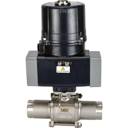 Кран шаровой BV3131P(3pc)-FP-W-ISO-H LONG Ду32 Ру40 полнопроходной, под приварку, корпус - нержавеющая сталь SS304, уплотнение - PTFE, с электроприводом четвертьоборотным QTSA-N-003EM-O0-220VAC с пружинным возвратом