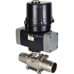 Кран шаровой BV3131P(3pc)-FP-W-ISO-H LONG Ду32 Ру40 полнопроходной, под приварку, корпус - нержавеющая сталь SS304, уплотнение - PTFE, с электроприводом четвертьоборотным QTSA-N-003EM-O0-220VAC с пружинным возвратом