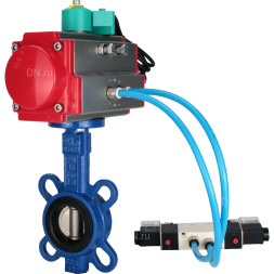 Затвор дисковый поворотный WBV1132N-2W-Fb-H Ду40 Ру16 корпус - чугун GG25, диск - нержавеющая сталь 316L, уплотнение - NBR, с пневмоприводом PA-DA-052, пневмораспределителем 4V320-08 AC220V и магнитным переключателем ALS200D
