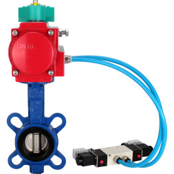 Затвор дисковый поворотный WBV1132N-2W-Fb-H Ду40 Ру16 корпус - чугун GG25, диск - нержавеющая сталь 316L, уплотнение - NBR, с пневмоприводом PA-DA-052, пневмораспределителем 4V320-08 AC220V и магнитным переключателем ALS200D