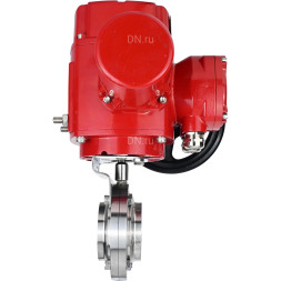 Затвор дисковый поворотный WBV3131E-2W-W-H Ду20 Ру10 под приварку, корпус - пищевая нержавеющая сталь 304, уплотнение - EPDM, с электроприводом QT-EX-005M-O2-220VAC-У1 с моментной муфтой и штурвалом