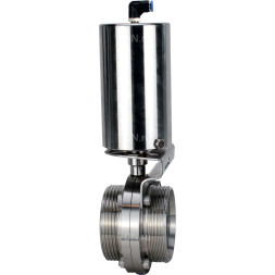 Затвор дисковый поворотный WBV3131S-2W-T-H Ду50 Ру10 резьбовой, пищевая нержавеющая сталь 304, уплотнение – Silicon, с пневмоприводом PA-SA-85 с возвратными пружинами