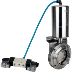 Затвор дисковый поворотный WBV3131S-2W-W-H Ду65 Ру10 под приварку, пищевая нержавеющая сталь 304, уплотнение – Silicon, с пневмоприводом PA-SA-85 и пневмораспределителем 4V320-10 AC220V