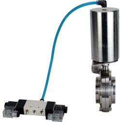 Затвор дисковый поворотный WBV3131S-2W-W-H Ду65 Ру10 под приварку, пищевая нержавеющая сталь 304, уплотнение – Silicon, с пневмоприводом PA-SA-85 и пневмораспределителем 4V320-10 AC220V
