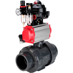 Кран шаровой BV4242E-FP-GRM-ISO Дн100 Ру10 полнопроходной, корпус - НПВХ, шар - НПВХ, уплотнение - EPDM, с пневмоприводом PA-SA-083, пневмораспределителем 4M310-08 DC24V, БКВ APL-510N EX и БПВ AFC2000