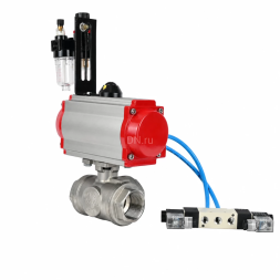Кран шаровой BV3232P(4pc)-SP-3WL-T-ISO-H WDVF Ду65 Ру40 стандартнопроходной, 3-ходовой L-тип, внутренняя резьба, нержавеющая сталь AISI 316, PTFE, с пневмоприводом PA-SA-140, пневмораспределителем 4V320-08 AC220V и БПВ AFC2000