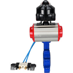 Затвор дисковый поворотный WBV1616E-2W-Fb-H Ду50 Ру16 LUG корпус - чугун QT450, диск - чугун QT450, уплотнение - EPDM, с пневмоприводом PA-DA-065, пневмораспределителем 4V320-08 AC220V и БКВ APL-510N EX