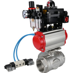 Кран шаровой BV3232P(4pc)-SP-3WL-T-ISO-H Ду50 Ру63, стандартнопроходной, четырехсоставной, нержавеющая сталь 316, PTFE, внутренняя резьба, с пневмоприводом PA-SA-083, пневмораспределителем 4V320-10 AC220V, БКВ APL-410N Ex, БПВ AFC2000