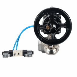 Кран шаровой BV3232P(4pc)-SP-3WL-T-ISO-H WDVF Ду65 Ру40 стандартнопроходной, 3-ходовой L-тип, внутренняя резьба, корпус - нержавеющая сталь AISI 316, уплотнение - PTFE, с пневмоприводом PA-DA-105-1 и пневмораспределителем 4V320-10 AC220V