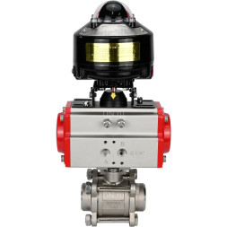 Кран шаровой BV3232P(3pc)-FP-W-ISO-H Ду25 Ру63 полнопроходной двухходовой, нержавеющая сталь SS316, под приварку, уплотнение - PTFE, с пневмоприводом PA-DA-52 и БКВ APL-510N-EX
