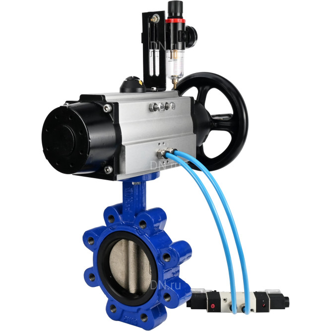 Затвор дисковый поворотный WBV1616N-2W-Fb-H Ду125 Ру16 LUG корпус - чугун QT450, диск - чугун QT450, уплотнение - NBR, с пневмоприводом PA-DA-105-1, пневмораспределителем 4V320-10 AC220V и БПВ AFC2000 в Барнауле