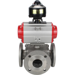 Кран шаровой BV3232P(4pc)-FP-3WL-F Ду25 Ру16 полнопроходной трехходовой, фланцевый, корпус - нержавеющая сталь SS316, с пневмоприводом PA-SA-083 с возвратными пружинами и БКВ APL-510N EX