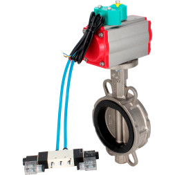 Затвор дисковый поворотный WBV3232E-2W-Fb-H Ду100 Ру16 корпус - нержавеющая сталь 316L, диск - нержавеющая сталь 316L, уплотнение - EPDM, с пневмоприводом PA-DA-083, пневмораспределителем 4V320-08 AC220V и магнитным переключателем ALS200D