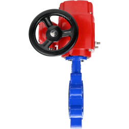 Затвор дисковый поворотный WBV1616N-2W-Fb-H Ду100 Ру16 LUG межфланцевый, корпус - чугун QT450, диск - чугун QT450, уплотнение - NBR, с электроприводом QT-EX-010M-O2-380VAC-У1 с моментной муфтой и штурвалом