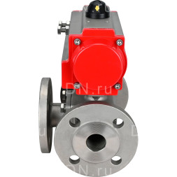 Кран шаровой BV3232P(4pc)-FP-3WL-F Ду80 Ру16 полнопроходной трехходовой, фланцевый, корпус - нержавеющая сталь SS316, с пневмоприводом PA-DA-105 двойного действия