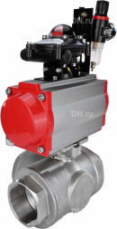 Кран шаровой BV3232P(4pc)-SP-3WL-T-ISO-H Ду20 Ру63 стандартнопроходной трехходовой L-тип, нержавеющая сталь SS316, внутренняя резьба, уплотнение - PTFE, пн.приводом PA-DA-052, пн.распределителем 4M310-08 DC24V, БКВ APL-210N и БПВ AFC2000