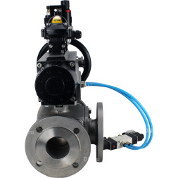 Кран шаровой BV3232P(4pc)-FP-3WL-F Ду100 Ру16 полнопроходной трехходовой, фланцевый, корпус - нержавеющая сталь SS316, с пневмоприводом PA-DA-105-1, пневмораспределителем 4V320-10 AC220V, БКВ APL-210N и БПВ AFC2000