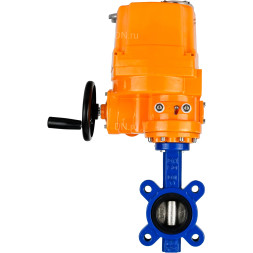 Затвор дисковый поворотный WBV1616E-2W-Fb-H Ду100 Ру16 LUG межфланцевый, корпус - чугун QT450, диск - чугун QT450, уплотнение - EPDM, с электроприводом QT-EX-010EM-O2-380VAC-У1 380В