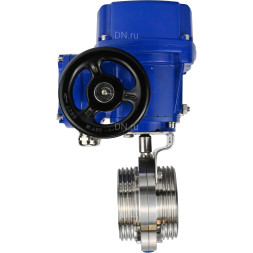 Затвор дисковый поворотный WBV3131E-2W-T-H Ду15 Ру10 резьбовой, корпус - пищевая нержавеющая сталь 304, уплотнение - EPDM, с электроприводом QT-N-005M-O2-380VAC-У1 с моментной муфтой и штурвалом