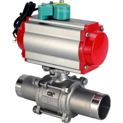 Кран шаровой BV3131P(3pc)-FP-W-ISO-H LONG Ду32 Ру40 полнопроходной, корпус - нержавеющая сталь 304, уплотнение - PTFE, под приварку, с пневмоприводом PA-DA-052, пневмораспределителем 4M310-08 AC220V и магнитным переключателем ALS200D
