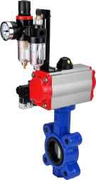 Затвор дисковый поворотный WBV1631E-2W-Fb-H Ду100 Ру16 LUG корпус - чугун QT450, диск - нержавеющая сталь 304, уплотнение - EPDM, с пневмоприводом PA-SA-130, пневмораспределителем 4M310-08 DC24V и БПВ AFC2000