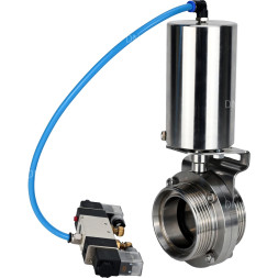 Затвор дисковый поворотный WBV3131S-2W-T-H Ду20 Ру10 резьбовой, пищевая нержавеющая сталь 304, уплотнение – Silicon, с пневмоприводом PA-SA-85 и пневмораспределителем 4V320-10 AC220V
