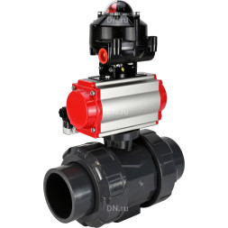 Кран шаровой BV4242E-FP-GRM-ISO Дн40 Ру10 полнопроходной, корпус - НПВХ, шар - НПВХ, уплотнение - EPDM, с пневмоприводом PA-DA-052, пневмораспределителем 4M310-08 DC24V и БКВ APL-510N EX
