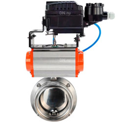 Затвор дисковый поворотный WBV3131S-2W-T-H Ду80 Ру10 резьбовой, пищевая нержавеющая сталь 304, уплотнение – Silicon, с пневмоприводом PA-SA-083 и позиционером YT-1000RSN без обратной связи
