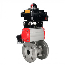 Кран шаровой BV3232P(2pc)-FP-F-ISO-H Ду250 Ру16 полнопроходной двухходовой, нержавеющая сталь 316, фланцевый, уплотнение - PTFE, с пневмоприводом PA-DA-210, пневмораспределителем 4M310-08 DC24V и БКВ APL-410N EX