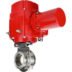 Затвор дисковый поворотный WBV3131E-2W-C-H Ду15 Ру10 кламповый, корпус - пищевая нержавеющая сталь 304, уплотнение - EPDM, с электроприводом QT-EX-005M-O2-220VAC-У1 с моментной муфтой и штурвалом