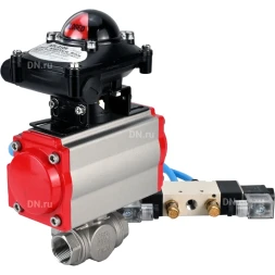 Кран шаровой BV3232P(4pc)-SP-3WL-T-ISO-H Ду50 Ру63, стандартнопроходной, четырехсоставной, корпус - нержавеющая сталь 316, уплотнение - PTFE, внутренняя резьба, с пневмоприводом PA-DA-065, пневмораспределителем 4V320-10 AC220V, БКВ APL-210N