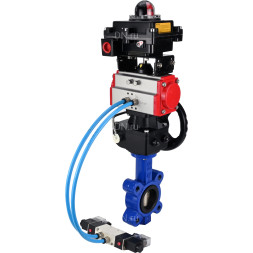 Затвор дисковый поворотный WBV1616E-2W-Fb-H Ду100 Ру16 LUG корпус - чугун QT450, диск - чугун QT450, уплотнение - EPDM, с пневмоприводом PA-DA-083, пневмораспределителем 4V320-08 AC220V, БКВ APL-410N EX и редуктором MON2-450-T28-ISO