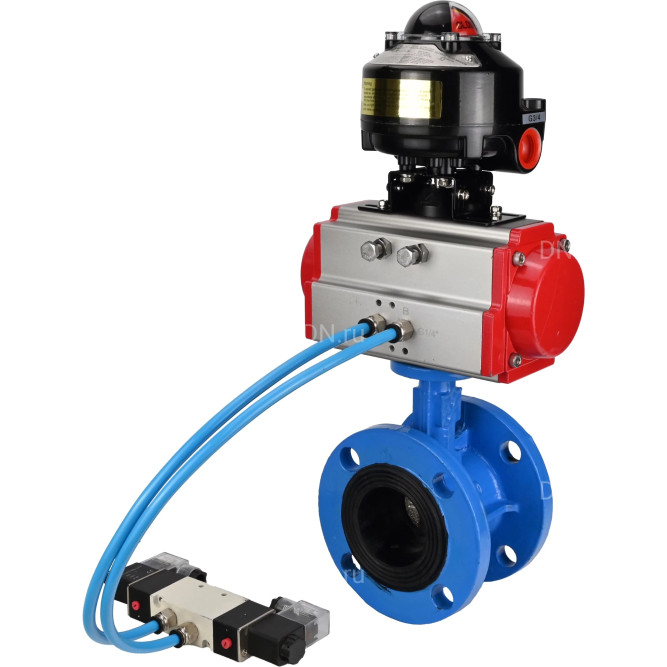 Затвор дисковый поворотный WBV1313E-2W-F-H Ду200 Ру16 фланцевый, корпус - чугун GGG40, диск - чугун GGG40, уплотнение - EPDM, с пневмоприводом PA-DA-140, пневмораспределителем 4V320-08 AC220V и БКВ APL-510N EX в Барнауле