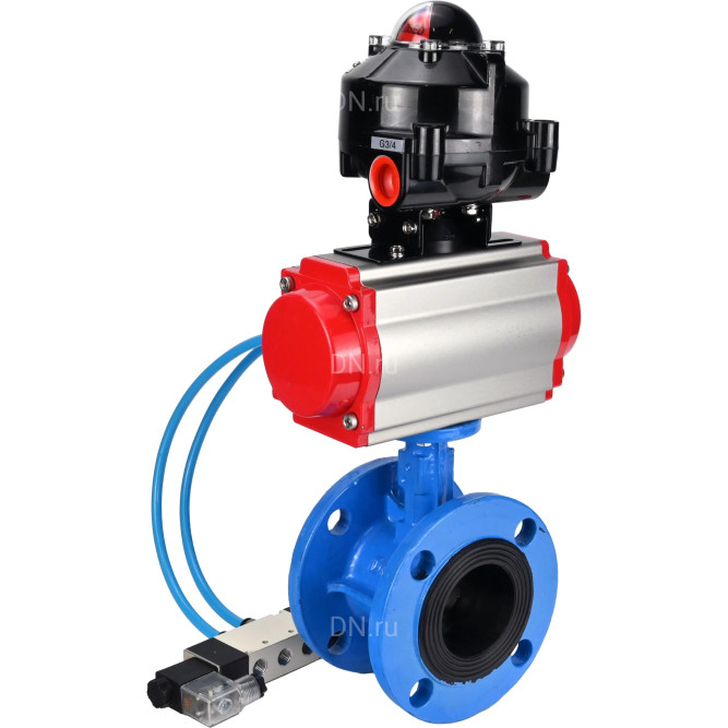 Затвор дисковый поворотный WBV1313E-2W-F-H Ду200 Ру16 фланцевый, корпус - чугун GGG40, диск - чугун GGG40, уплотнение - EPDM, с пневмоприводом PA-DA-140, пневмораспределителем 4V320-08 AC220V и БКВ APL-510N EX в Барнауле