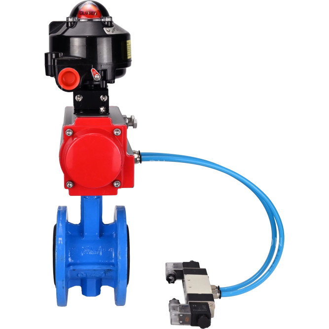 Затвор дисковый поворотный WBV1313E-2W-F-H Ду200 Ру16 фланцевый, корпус - чугун GGG40, диск - чугун GGG40, уплотнение - EPDM, с пневмоприводом PA-DA-140, пневмораспределителем 4V320-08 AC220V и БКВ APL-510N EX в Барнауле