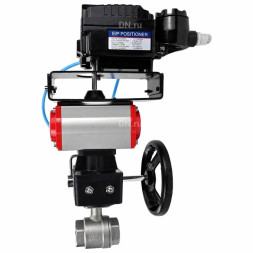 Кран шаровой BV3232P(2pc)-FP-T-ISO-H Ду65 Ру40 полнопроходной, нерж. сталь SS316, внутренняя резьба, PTFE, с пневмоприводом PA-DA-083, ручным дублером MON2-450-T28-ISO и с эл.пневматич. поворотным позиционером YT-1000RSN с обратной связью
