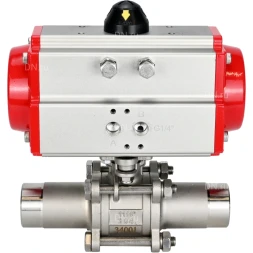 Кран шаровой BV3131P(3pc)-FP-W-ISO-H LONG Ду10 Ру63 полнопроходной, корпус - нержавеющая сталь 304, уплотнение - PTFE, под приварку, с пневмоприводом PA-DA-052