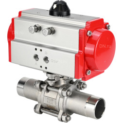 Кран шаровой BV3131P(3pc)-FP-W-ISO-H LONG Ду10 Ру63 полнопроходной, корпус - нержавеющая сталь 304, уплотнение - PTFE, под приварку, с пневмоприводом PA-DA-052